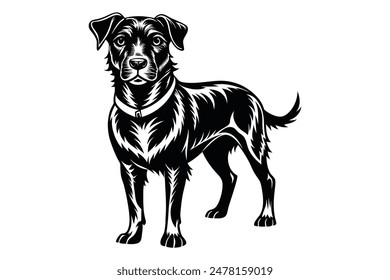 Black and white dog vector silhouette.