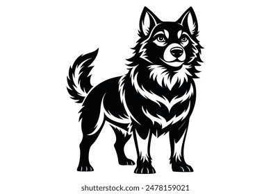 Black and white dog vector silhouette.