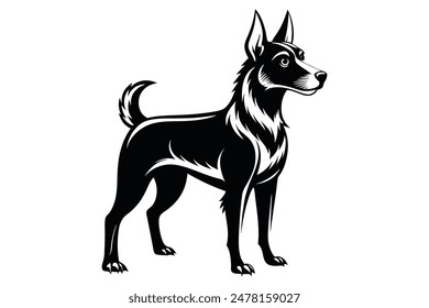 Black and white dog vector silhouette.