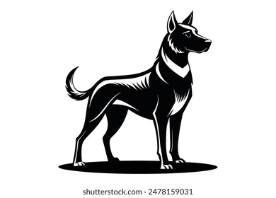 Black and white dog vector silhouette.