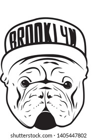black and white doggy in hat Vector illustration