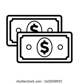 Black and white dollar banknotes isolated on a white background. Money vector symbol. Icon in flat style