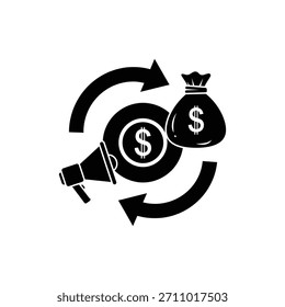 Black and white dollar cycle icon showing promotion and finance link