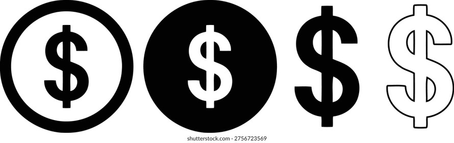 Black and white dollar signs in circles and solid backgrounds