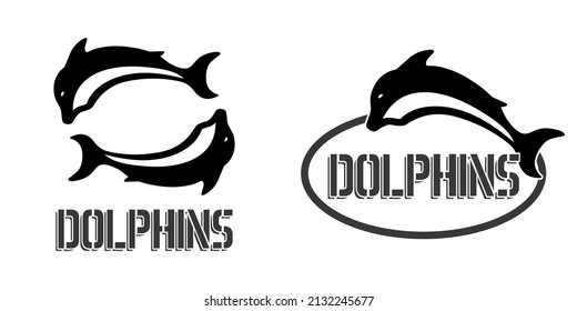 black and white dolphin vector logo