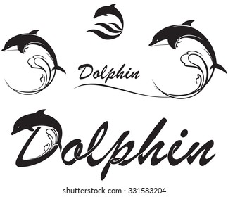 black and white dolphins set for your design