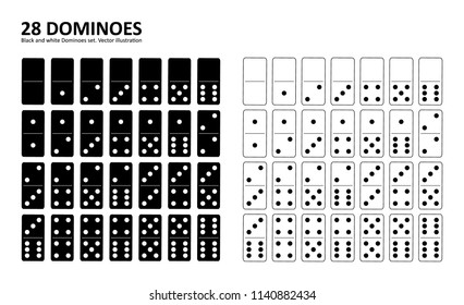 Black and white domino full set in flat design style. Vector illustration