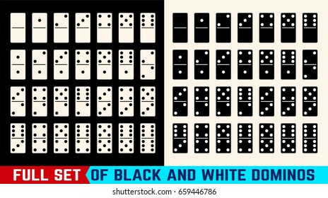 Black and white domino full set in flat design style.