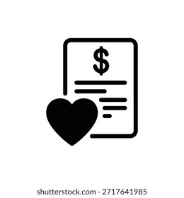 Icono de documento de pago de donación en blanco y negro