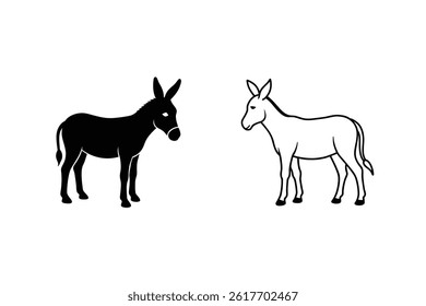Black And White Donkey Illustration Contrasting Livestock Animals Mammalian Farm Graphics