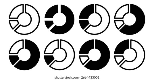 Black And White Donut Charts Data Visualization Vector Design Simple Flat Illustration Collections