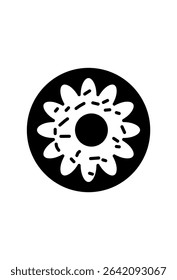 Black and white donut icon. Stylized cogwheel or flower design