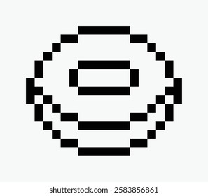 black and white donut pixel art icon vector illustration