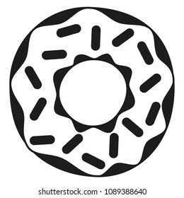 Black and white donut with sprinkles silhouette Sweet fastfood vector illustration for icon, sticker sign, patch, certificate badge, gift card, stamp logo, label