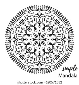 Black and white doodle abstract elegant simple mandala