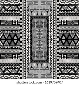 Black and white doodle african pattern with geometric motifs