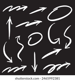 black and white doodle arrow set vector
