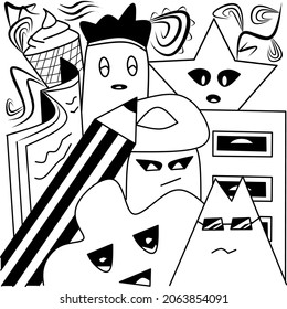 black and white doodle art, made based on vector