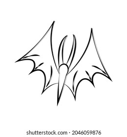 Black and white doodle bat icon. Autumn linear isolated element. Clipart for Halloween design.