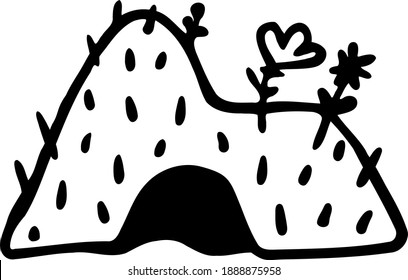 Black and white doodle bear den. Vector illustration of a woodland theme.