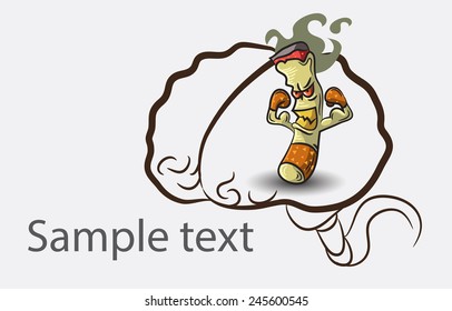 Black and white doodle brain background with cigarette and place for sample text