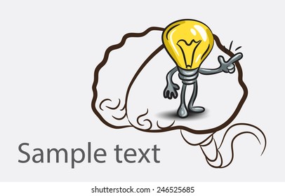Black and white doodle brain background with lightbulb and place for sample text