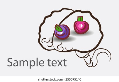 Black and white doodle brain background with berries and place for semple text
