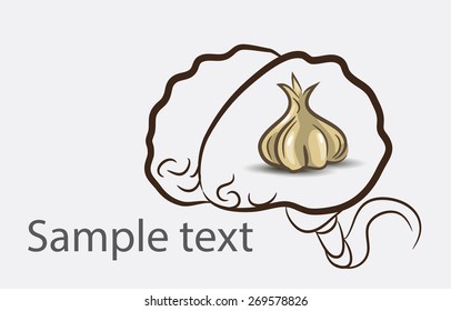 Black and white doodle brain background with garlic and place for sample text