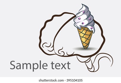 Black and white doodle brain background with ice-cream and place for semple text