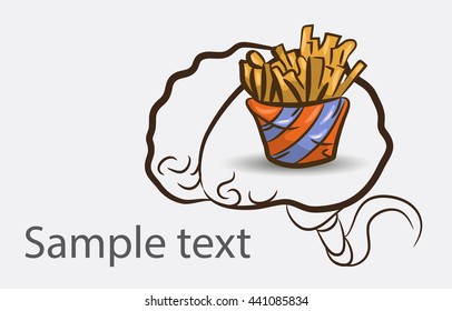 Black and white doodle brain background with french fries and place for semple text