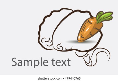 Black and white doodle brain background with carrot and place for sample text
