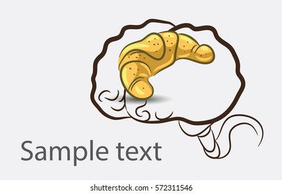 Black and white doodle brain background with croissant and place for semple text