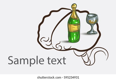 Black and white doodle brain background with champagne and place for semple text