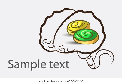 Black and white doodle brain background with cake and place for semple text