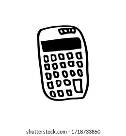 Black and white doodle calculator. Hand-drawn image for websites, banners, cards, designers.