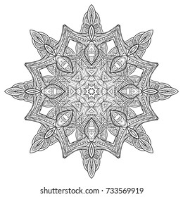 Black white doodle circular mandala with a boho pattern. Coloring for adults. Vector element for your creativity
