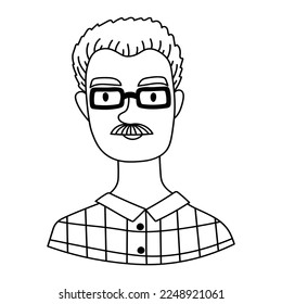 Black and white doodle clipart. A simple portrait of a man. Easy to change color.