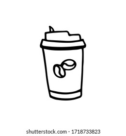 Black and white doodle coffee cup. Hand-drawn image for websites, banners, cards, designers.