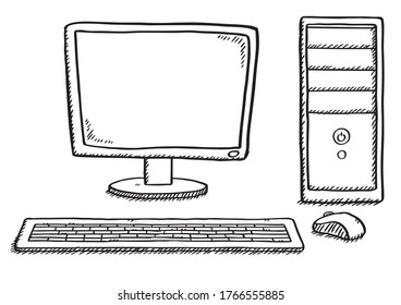 Black White Doodle Computer Hand Drawn Stock Vector (Royalty Free ...