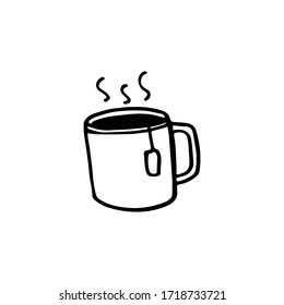Black and white doodle cups of tea. Hand-drawn image for websites, banners, cards, designers.