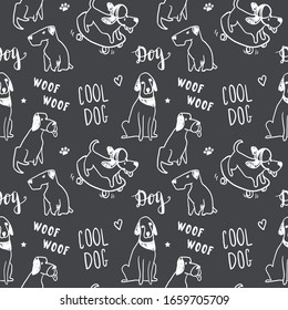 Black and white doodle dogs seamless. Perfect for kids apparel,fabric, textile, nursery decoration,wrapping paper