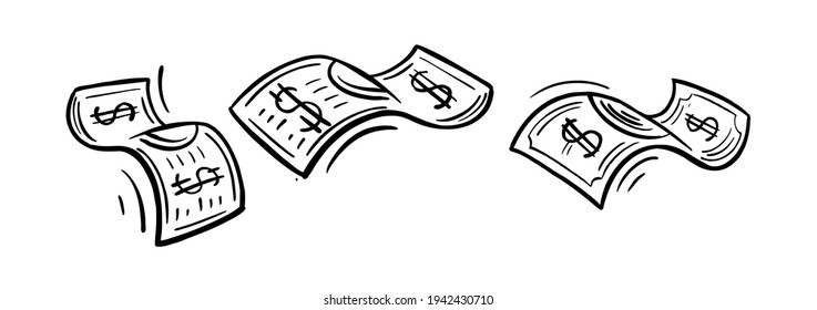 Black and White doodle Dollar Bill. Sketch Hand Made. For business, shopping, sale and financial concept