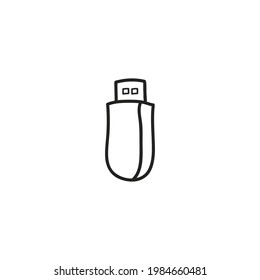 Black and white doodle drawing of USB flash drive.Cute doodle vector illustration.Home office.Hand drawn black sketch.Sign symbol.White background. Isolated.Flat design. Vector cartoon illustration.