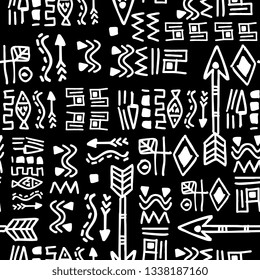 Black and white doodle ethnic seamless pattern vector illustration bohemian chic background