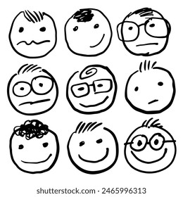 black and white doodle face vector set