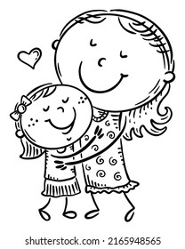 Black and white doodle family clipart - mother embracing child
