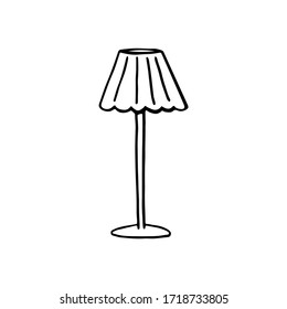 Black and white doodle floor lamp. Hand-drawn image for websites, banners, cards, designers.