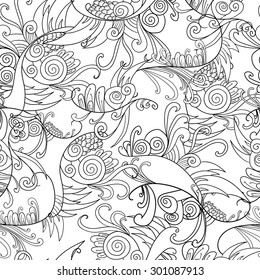 Black and white doodle floral elements seamless pattern background. Decoration elements for design invitation, wedding cards, valentines day, greeting cards