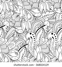 Black and white doodle floral elements seamless pattern background. Decoration elements for design invitation, wedding cards, valentines day, greeting cards