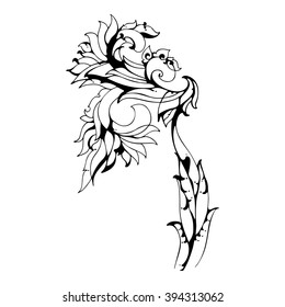 black and white doodle flowers. floral design elements. Doodle art flowers. Doodle floral drawing. 
